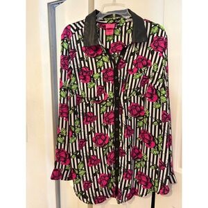 Torrid x Betsey Johnson Striped Rose Print Blouse Size 1